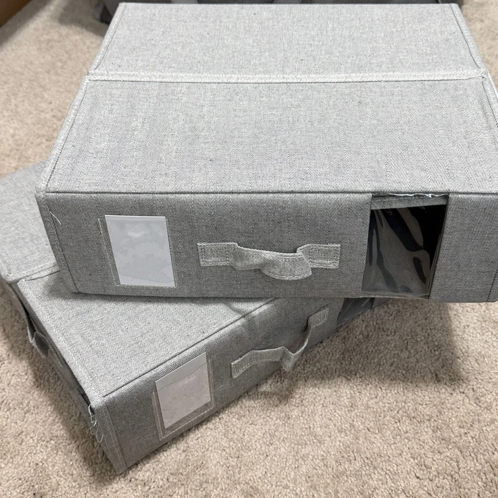 NWOT Gray Fabric Sheet Storage Boxes- set of 2